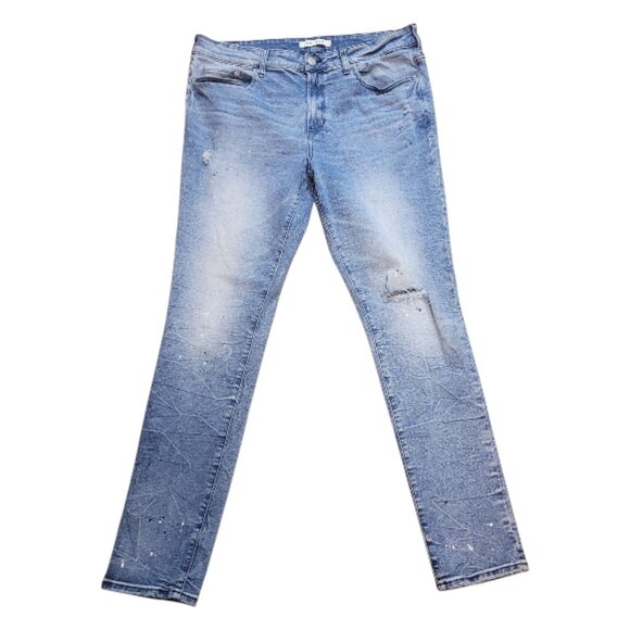 PacSun Men's Stacked Skinny Distressed Paint Splatter Jeans 36x32 Preowned Good - Picture 1 of 9